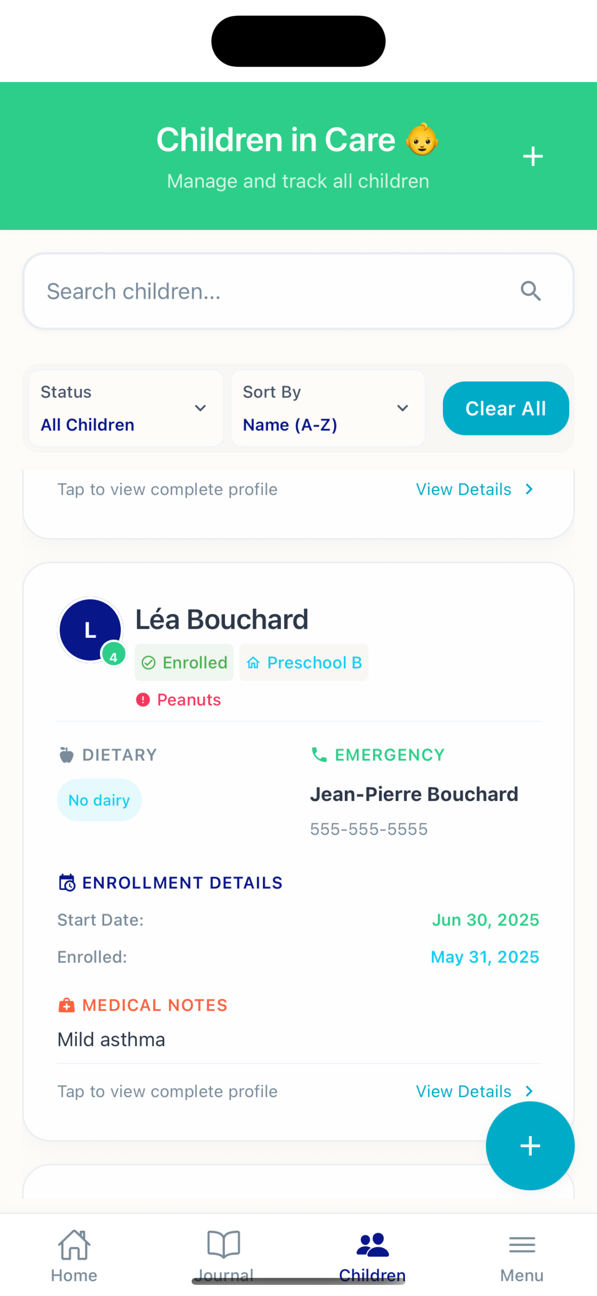 Manage children enrolled in your daycare.