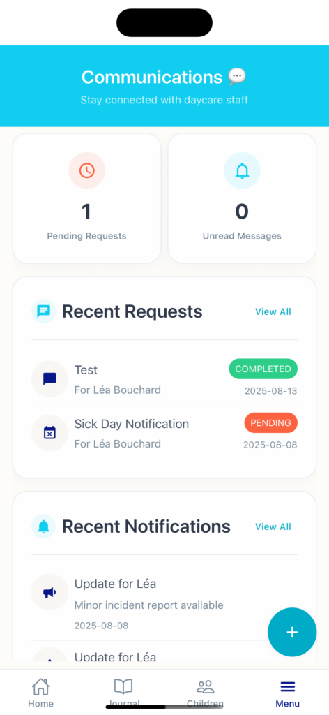 Manage requests and messages between staff and parents using Many Giggles.